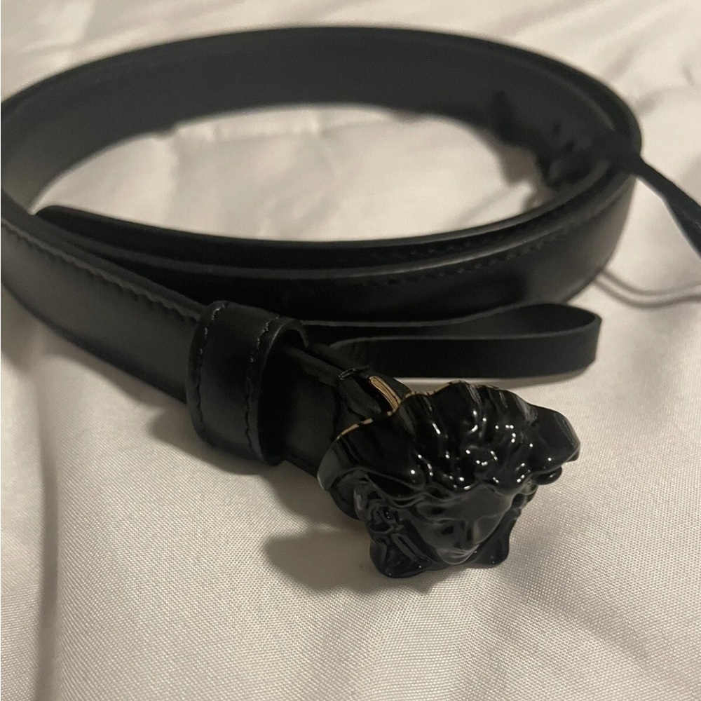 Versace Black Leather Belt with Black Medusa Buckle